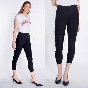 SPRWMN Suede Leather Crop 3/4 Leggings in Black